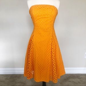 Anthropologie Maeve Orange Strapless Eyelet Dress